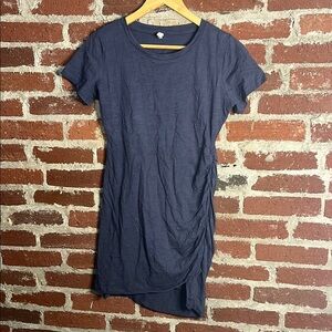 Charcoal gray ruched flattering Short Sleeve Dress